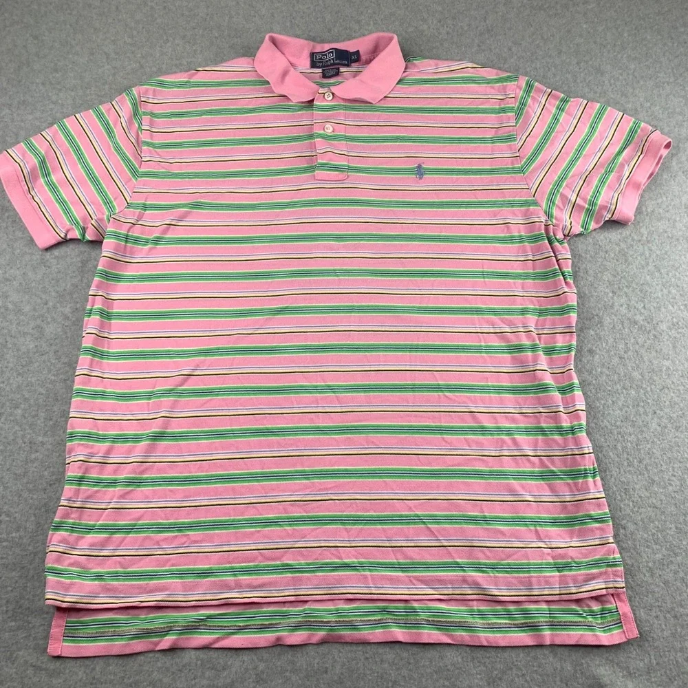 Polo Ralph Lauren Polo Shirt Mens XL Pink Multi-Stripe Pima Cotton Short Sleeve